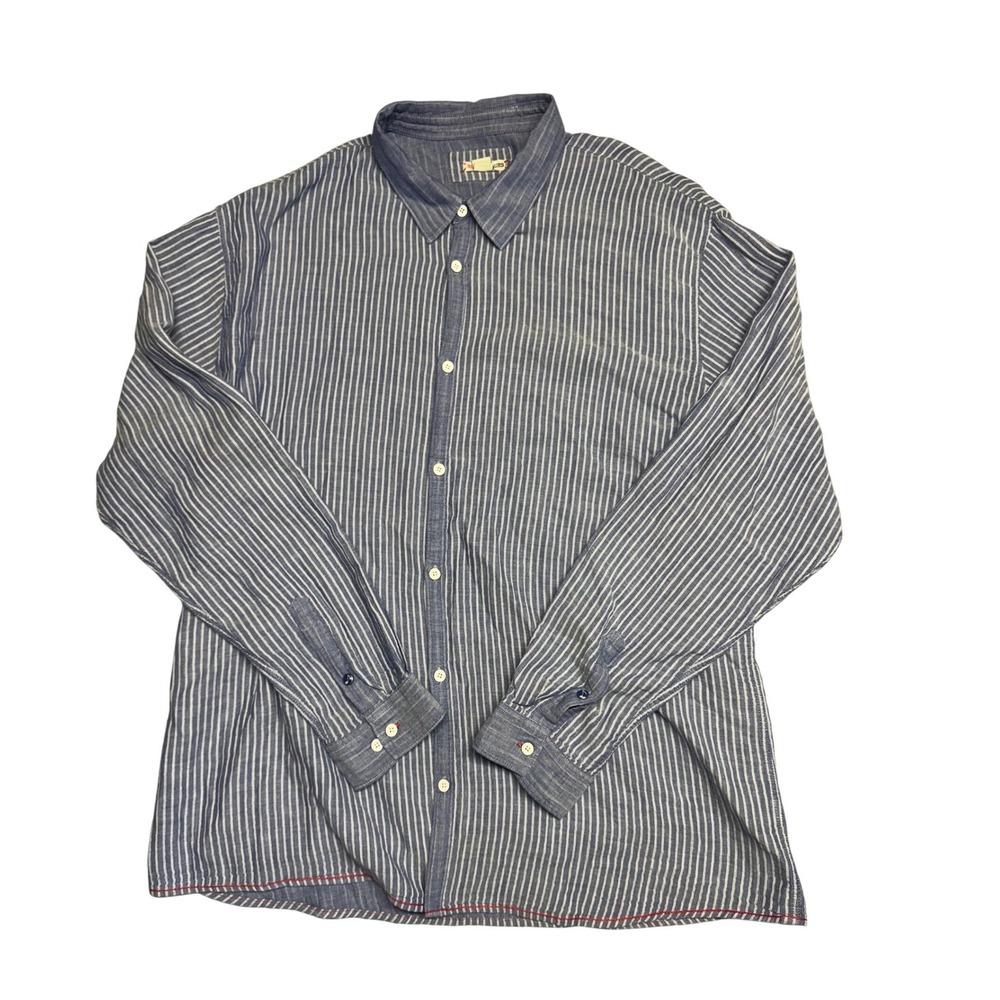32 Bar Blues Mens XXL Blue White Striped Long Sleeve Button Down Shirt